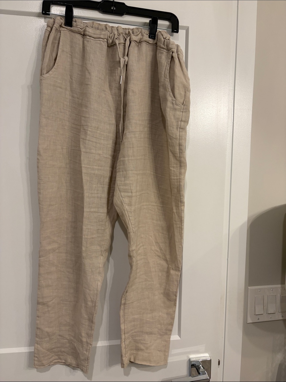 Beige Linen Drawstring ladies panrs